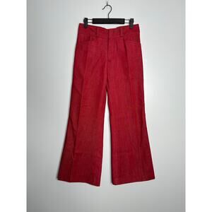 Handmade Women's Red High Waist Wide Leg Flared Trouser Pants No Size